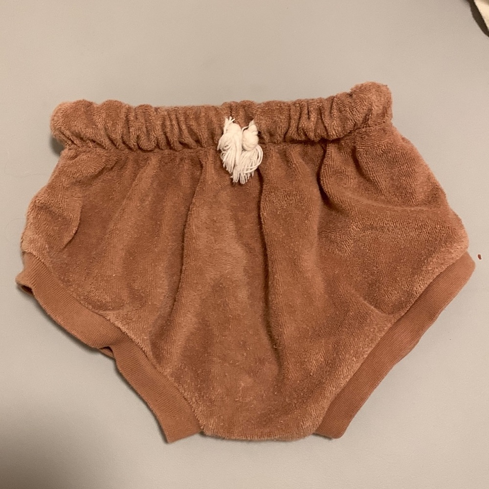 Quincy Mae drawstring brown terry shorts